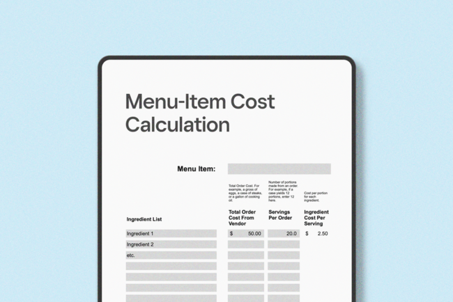 Menu Item Cost Calculation Tool