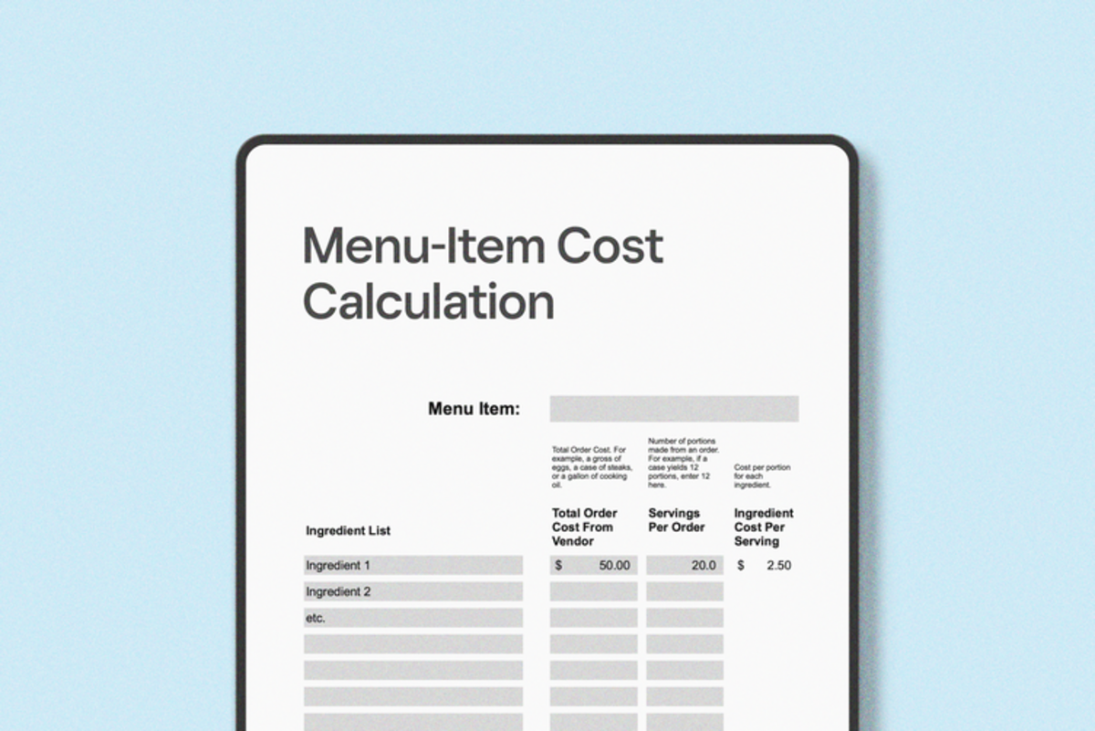 Menu Item Cost Calculation Tool | Square