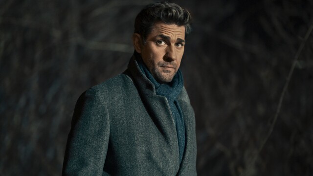 John Krasinski as Jack Ryan outside in a winter jacket and scarf