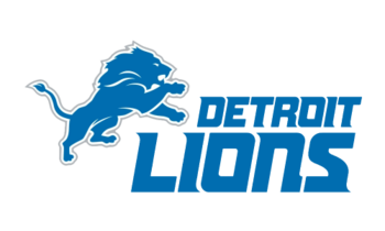 alt="Detroit Lions Logo with Blue Lion and Blue Font"